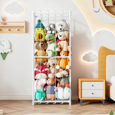 Stuffed Animal Storage, Metal Tube Stuff Animal Organizer, 55.5” x 18.5” x 13” Stuffed Animal Cage With Brake Wheel and Fixed buckle, Sturdy Toy Organizer for Nursery, Kids Room, Playroom Deals For You Days