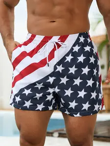 Men’s swim shorts featuring the American flag—patriotic men’s beach shorts for summer, lightweight and breathable, with an elastic waistband and drawstring design. Available in various styles and patterns, perfect for summer at home and beach parties.