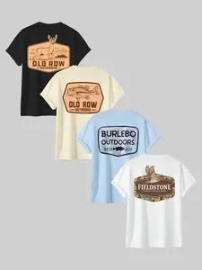 Men's Letter & Graphic Print Round Neck Tee, Regular Fit Casual Short Sleeve T-shirt, Men's Summer Top for Daily Wear, Tropical, Casual Style Tee