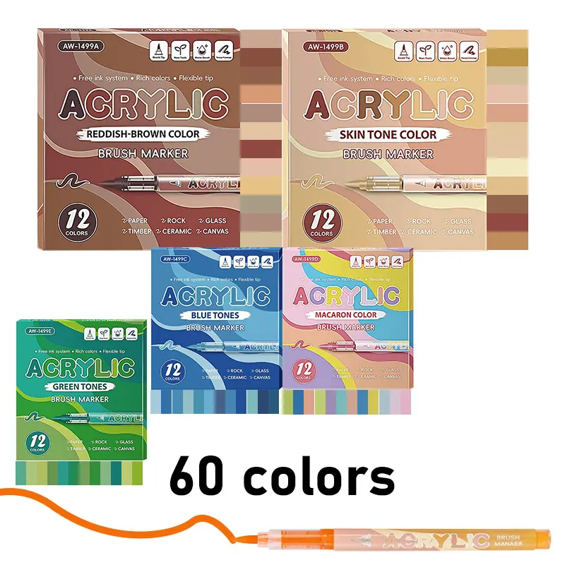 60 Color Soft Tip Drawing Graffiti Stacking Marker Set, Art Supplies for Schools, Liquid Acrylic Paint Markers, Unique Christmas Gift Idea