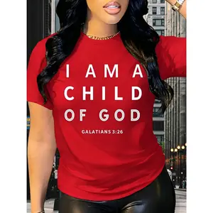 "I Am A Child Of God" Minimalist Shirt, Inspirational Christian Print, Women's Black Casual Wear