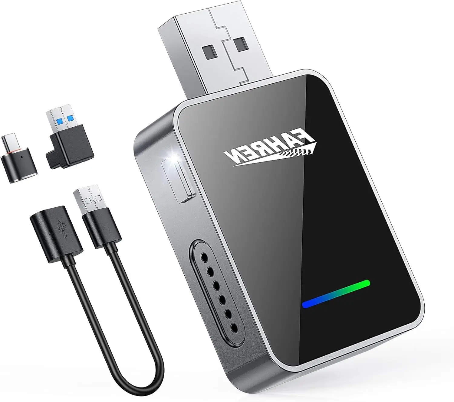Fahren car Play Wireless Adapter-Android Auto Adapterr, One-Click User Switching, Converts Wired to Wireless Car Play Adapter, USB Type-A & Type-C.