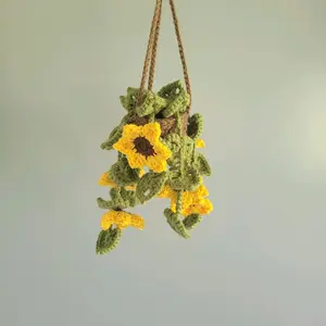 Crocheted Sunflower Hanging Plant Decoration | Car Accessory