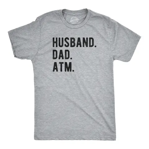 Mens Husband. Dad. ATM. T Shirt Funny Father's Day Tee Mens Funny T Shirts Cool Vintage Fashion T-Shirt Gift Classic Menswear Dad Joke Shirts for Men Novelty Tees for Guys Light Grey