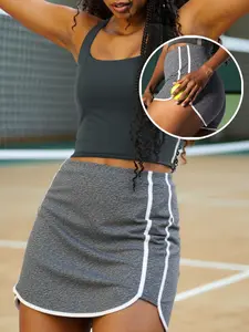 Fisoew Women's High-Waisted Athletic Tennis Skirt Sporty Mini Skirt with White Trim Ruffle Trim Skorts for Tennis & Active Wear