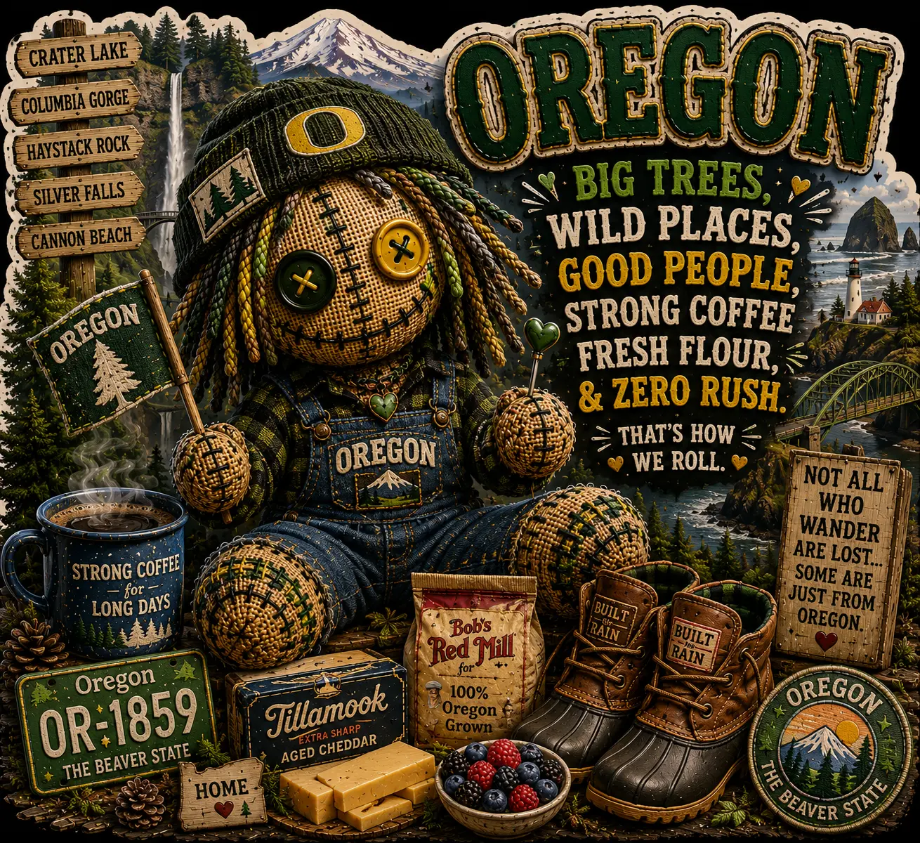 Novelty Oregon Themed Voodoo Doll Refrigerator Magnet - Cute Magnets for Fridge, Refrigerator Decorating Accessory, Fridge Decor Home Supply, Refrigerator Decorating Magnet