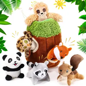 7 count  and Seek  Toys Activity Puppy  Squeaky Toys Plush Stuffing Woodland Stuffing with Squeakers for Small Medium Pets Dogs Puppy (Cute,Small)