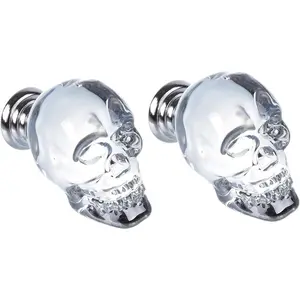 2 Pack Skull Skeleton Cabinet Knobs, Transparent Crystal Pulls, Clear Glass Door Handles for Dresser Closet Furniture