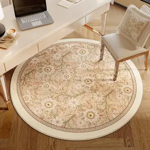 Floral Pattern Round Rug, Flower Pattern Rugs, Non-slip Washable Floor Mat, Soft Area Rug, Decorative Carpet for Home Living Room Bedroom Study Room