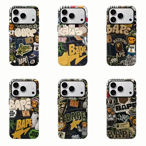 Bape Camo Streetwear Phone Case, Polycarbonate Non-Slip Protective Touch Cover Compatible with iPhone 11-17 Pro Max/Plus, Samsung Galaxy S23-25, Iphone 17