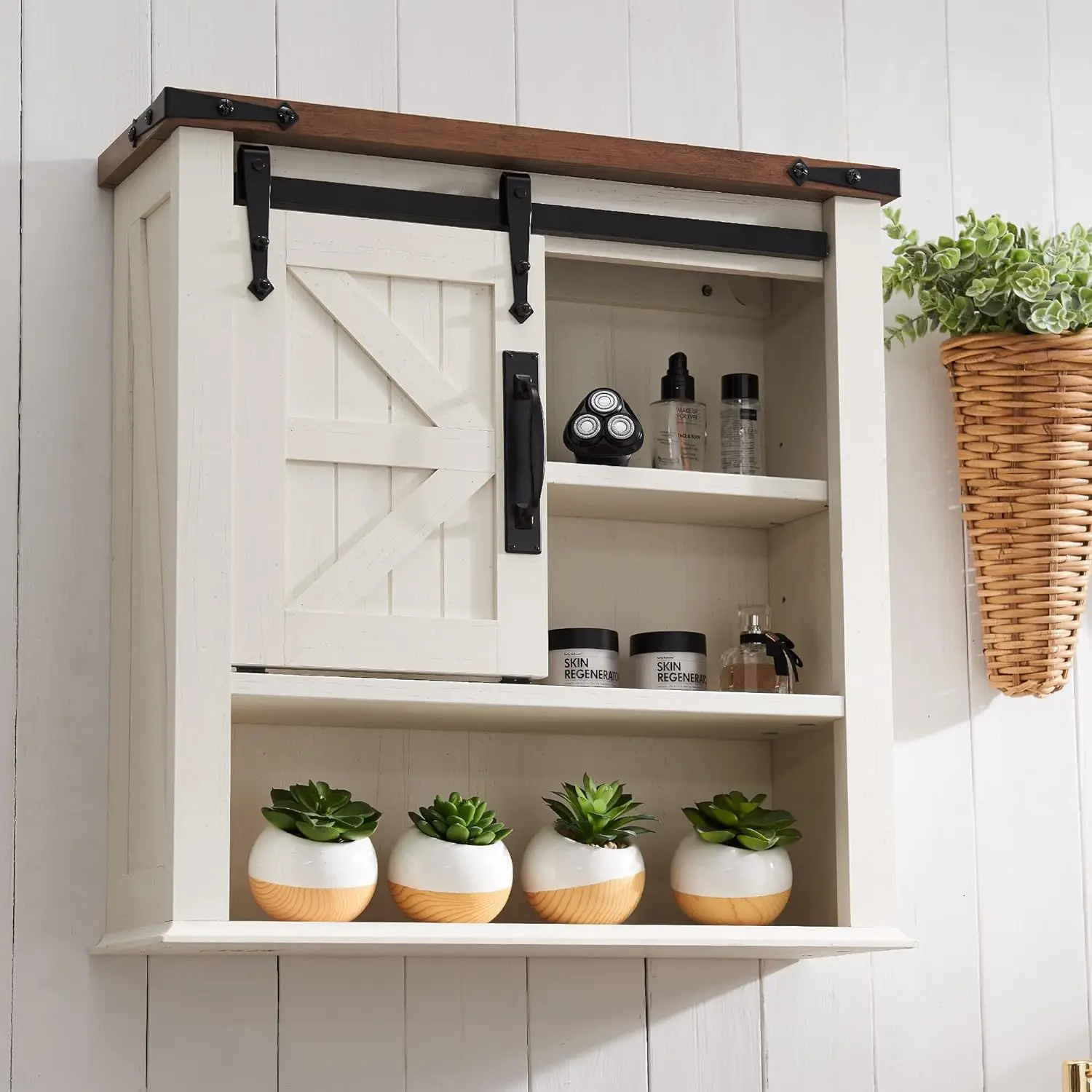 OKD Bathroom Wall Cabinet, Farmhouse Medicine Cabinet with Sliding Barn Door & Adjustable Shelves, Storage Cabinet Wall Mounted for Bathroom, Kitchen, Rustic Oak with