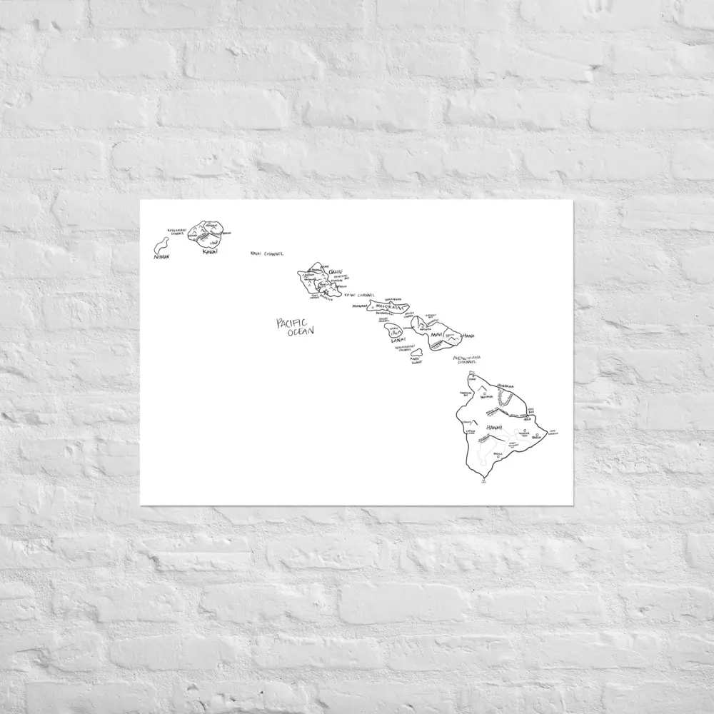 Hawaii Hand-Drawn Map | Fun Illustrated State Map | Matte Paper Wall Art | Multiple Sizes