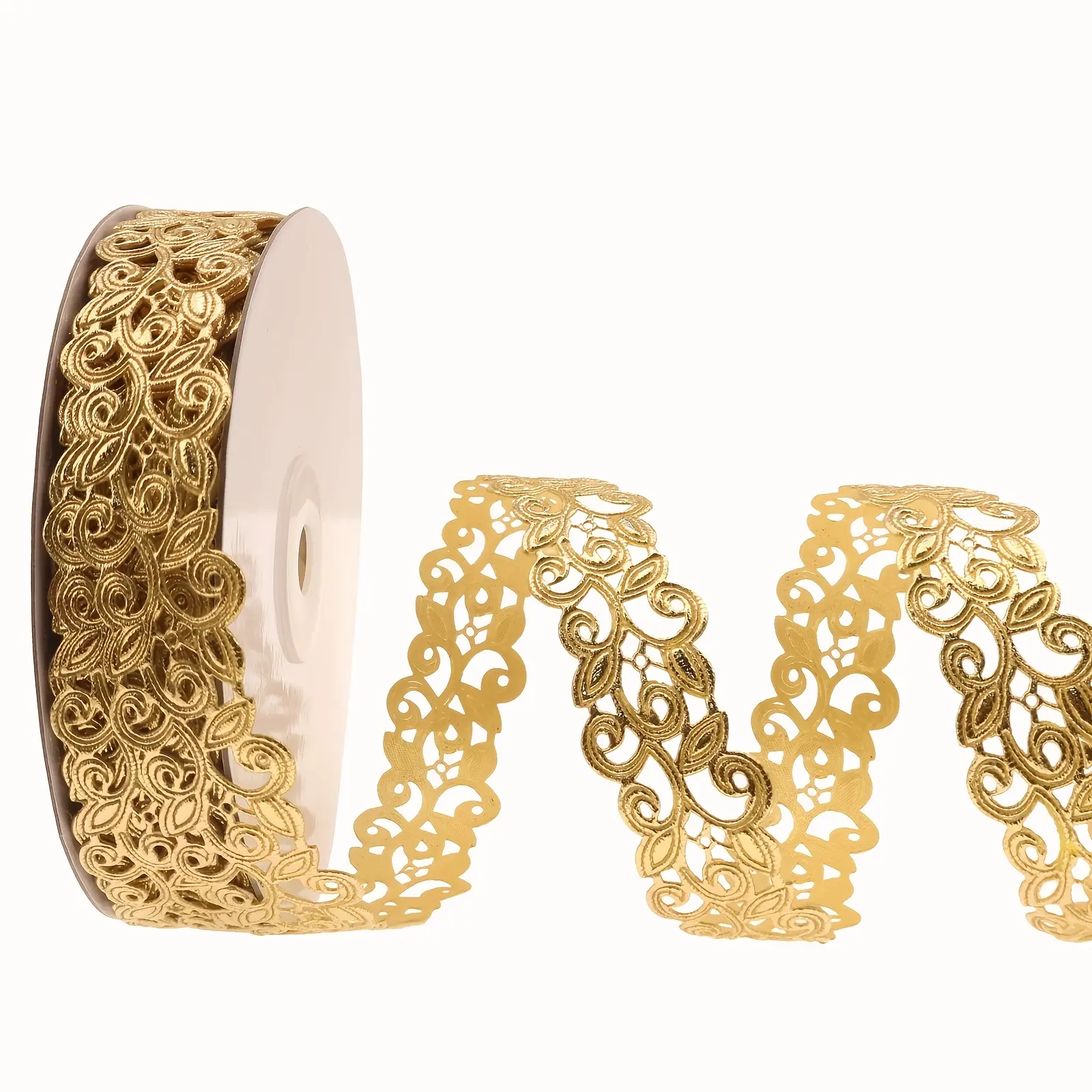 Decorative Gold Lace Trim Ribbon Roll,20 Yards Vintage Hollow Cut Out Golden Ribbon Ornate Craft Gold Ribbon for DIY Scrapbooking Gift Wrapping Home Decor