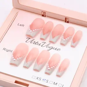 Peach Pearl French TipPress-On Nails – Handcrafted, Reusable, Long-Lasting, Salon Quality Design + Free Application Toolkit pink nail handmade acrylic