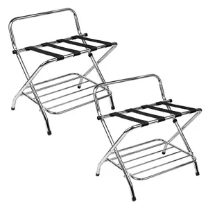 USTECH X-Shape Luggage Rack with Patented 2 Shelves - Nylon Straps, High Back Support | Durable Suitcase Organizer for Guest Room, Bedroom, Entryway | Foldable Stand for Suitcases | 2 Pack Rubber Organizers