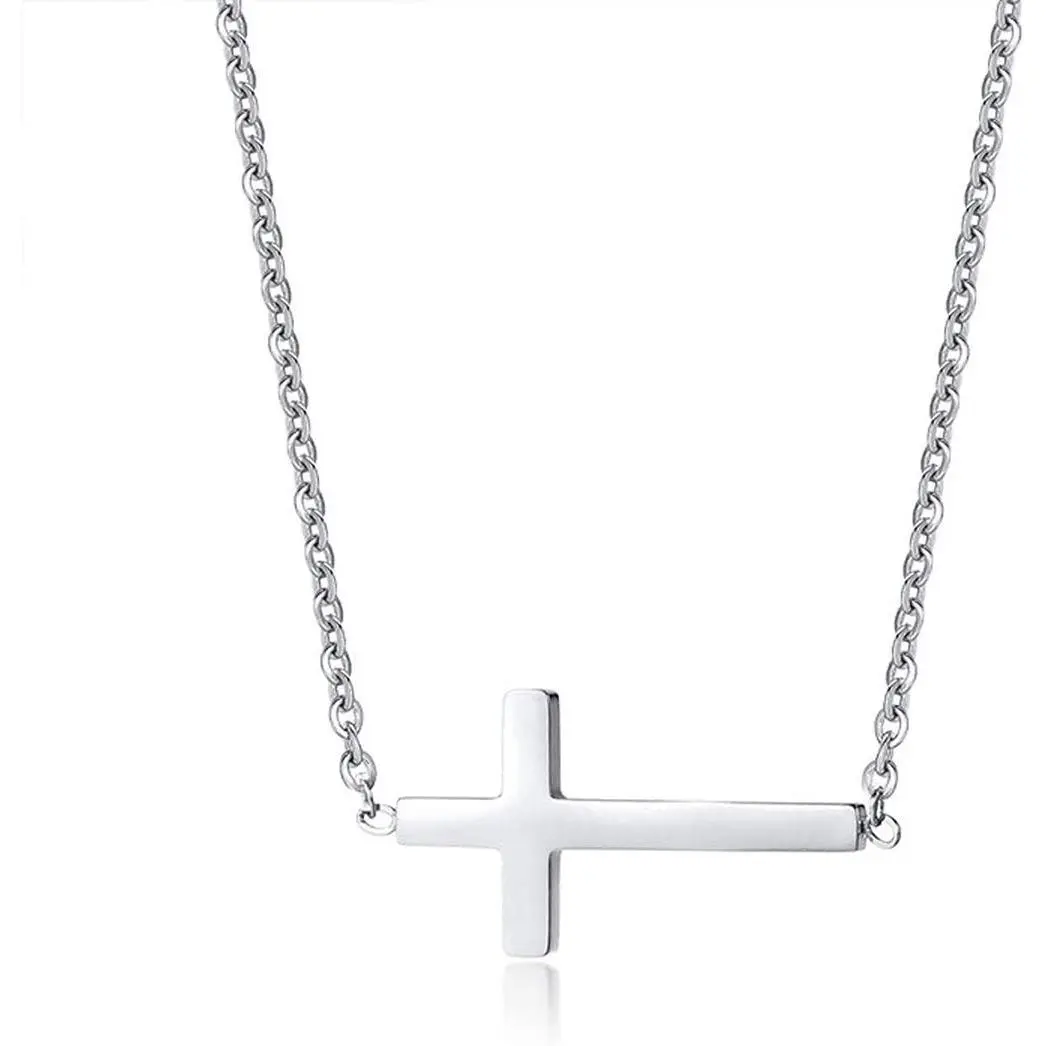 Sideways Cross Necklace 18K Gold Plated Stainless Steel Tiny Cross Pendant Necklaces Small Dainty Horizontal Cross Necklace for Women