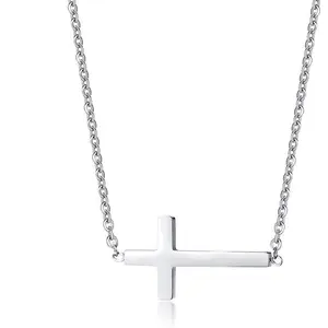 Graduation Gift Sideways Cross Necklace 18K Gold Plated Stainless Steel Tiny Cross Pendant Necklaces Small Dainty Horizontal Cross Necklace for Women