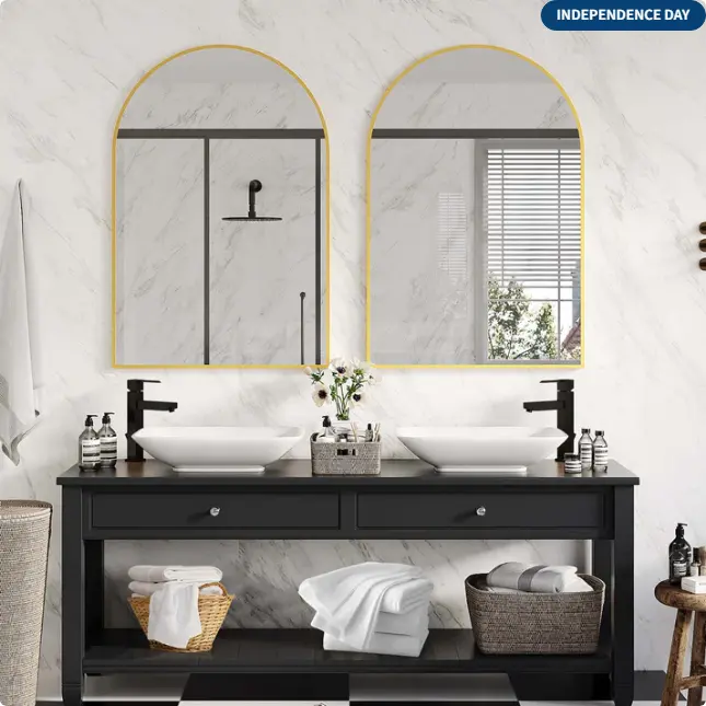 Gold Arched Wall Mirror with Aluminum Alloy Frame, Arch Bathroom Mirror 26"x38", Large Vanity Mirror for Bathroom, Bedroom, Living Room, Entryway, Modern Decorative Wall Mounted Mirror