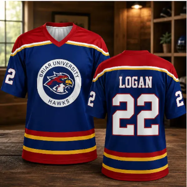 Custom Briar University Hawks Hockey Jersey Graham #44 Blue Red Fan Shirt
