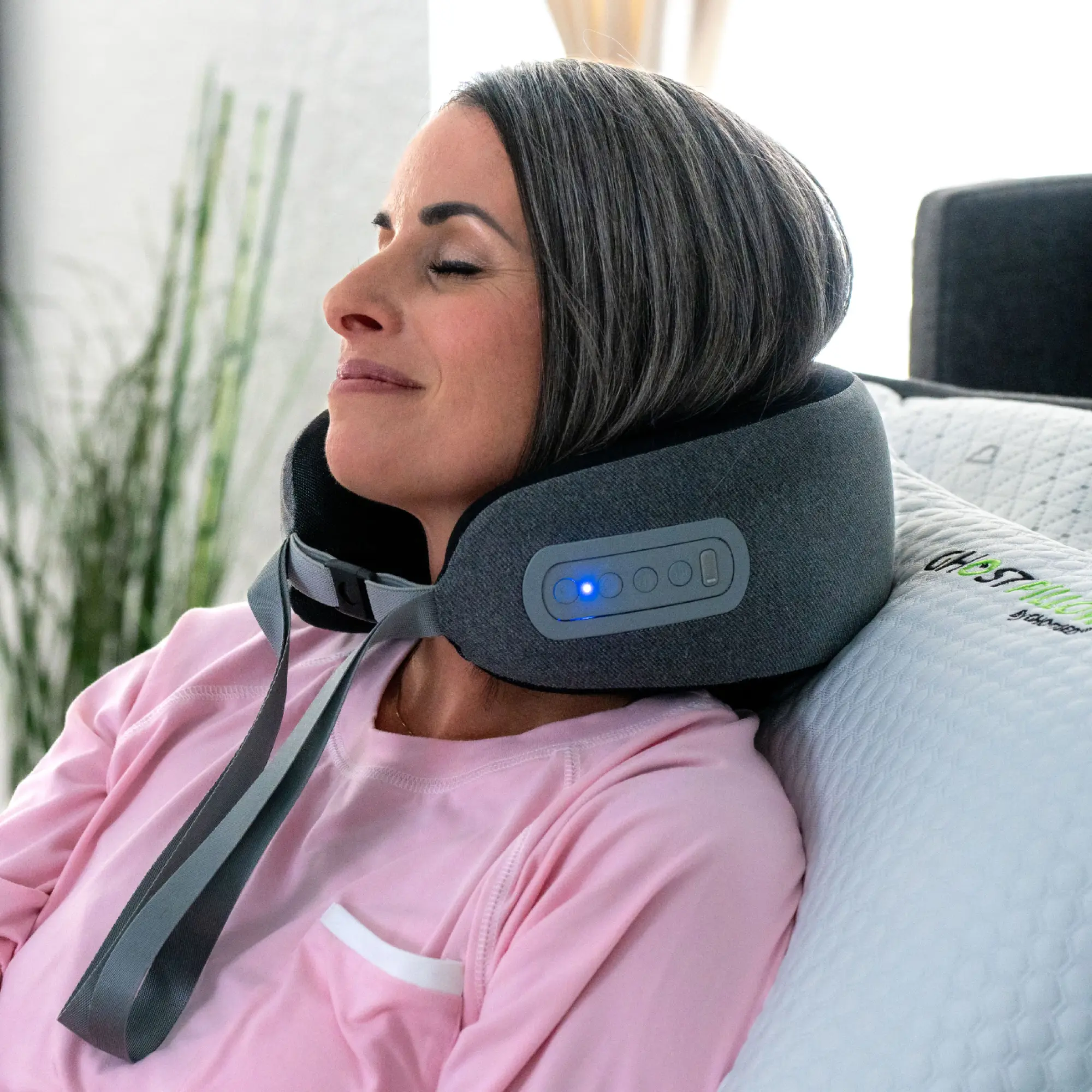 GhostBed Standard Size Shiatsu Therapy Neck Pillow - Memory Foam, Infrared Heat Massage Device, Removable Cover, USB Rechargeable, for Daily Adult Neck Relief & Selfcare (Therapy Massage Devices), Usb Rechargeable Massagers