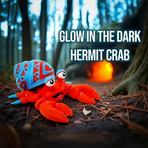 Articulated Glow in The Dark Hermit Crab – Mystical Red and Blue Articulated Figurine, for Sea Creature Enthusiasts, Unique Shelf Displays, and Bioluminescent Decor Seekers