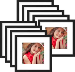 Black 12x12 Picture Frames for Wall Set of 9, Display 8x8 Pictures with Mat or 12x12 Without Mat, Wall Mounting Collage Frames for Home Décor