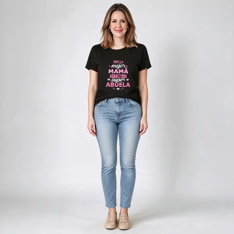 Women'S Black Mother'S Day T-Shirt with Pink Letter Print-Mejor Mama Design, Short Sleeve Crew Neck, Comfortable Polyester Blend, Machine Washable, Perfect Gift for Mom, Allseason Apparel| Mother'S Day Theme| Stretchy Fabric
