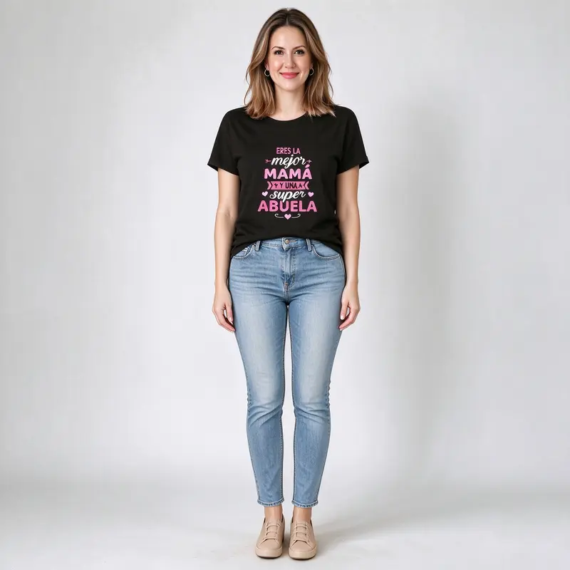 Women'S Black Mother'S Day T-Shirt with Pink Letter Print-Mejor Mama Design, Short Sleeve Crew Neck, Comfortable Polyester Blend, Machine Washable, Perfect Gift for Mom, Allseason Apparel| Mother'S Day Theme| Stretchy Fabric
