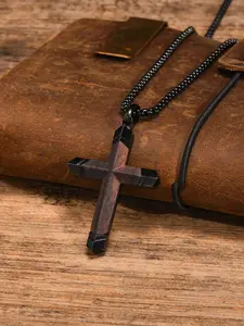 Men's Vintage Wooden Cross Pendant Necklace, Stainless Steel Jewelry for Party, Daily Clothing Decor, Trendy All-match & Exquisite Jewelry for Birthday Gift Valentine Gifts For Gf