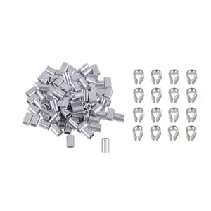 100 Pieces 1/8 inch Wire Rope Aluminum Sleeves Cable Crimps with 16 Pcs M3 Stainless Steel Thimbles for Cable Rigging Hardware