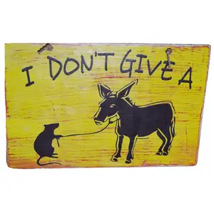 WorldBazzar Hand Carved Wooden I Don't GIVE a Rat's Ass Funny Gag Tiki Bar Sign Retirement Boss Phrase of 2021, White, Yellow, Black