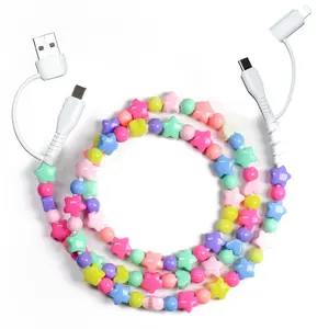 USB C Cable 4 in 1 Multi Beaded for iPhone Charger Cord MFi Certified 3.3FT Fast Charging Cable 66W Chubby USB A Type C IOS Cable Compatible with iPhone 16 15 14 Pro Max/iPad/Galaxy S25 Colored