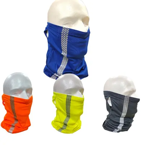 Unisex 2-Pack High-Visibility Polyester Neck Gaiter Masks - Adult Face Cover with Ear Hooks, Secure Fit, Reflective Strip, All Seasons One Size Work Safety Equipment for Home Improvement