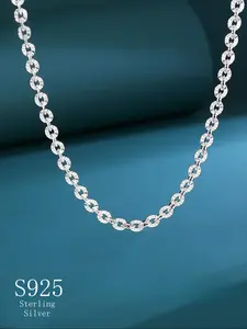 S925 Sterling Silver Chain Necklace, Flat Byzantine Chain, Fashionable Necklace for Women & Men, Trendy All-match & Exquisite Jewelry for Birthday Gift