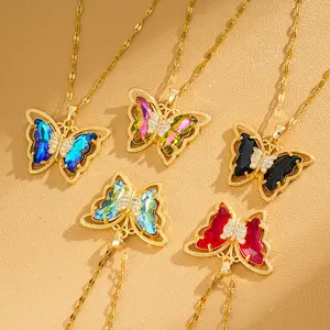 Best-selling Colorful Butterfly Titanium Steel Necklace aA10117-XL