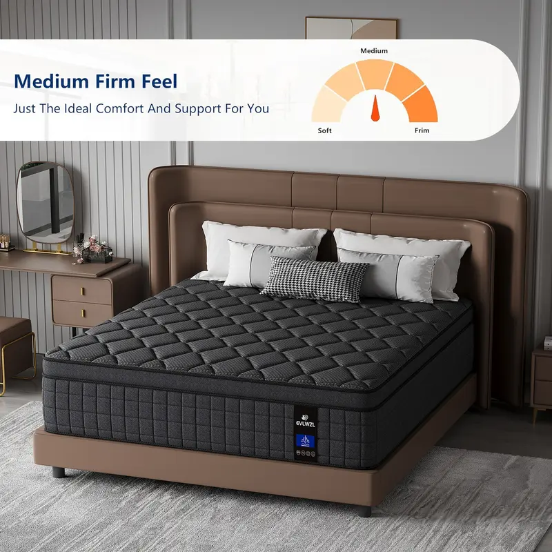 EVLWZL Durable Memory Foam & Spring Mattress (8/10/12/14 in) - Medium Firmness, Lumbar & Spine Soothing Support, Queen/Full/King Sizes, Extra Deep Options, High Quality Premium Bed Mattress, Boxed Home & Hotel Furniture, Dorm Essential