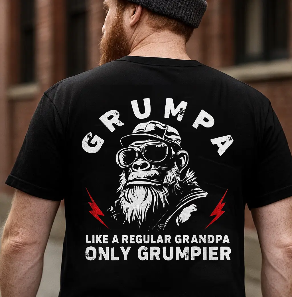 (Back) Funny Monkey Grumpa Like A Regular Grandpa Only Grumpier T-Shirt - Funny Mens Best Papa Shirt - Vintage Grumpa Definition TShirt for Father's Day