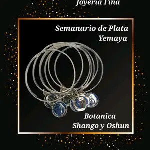 Joyeria Fina Set of 7 Fine Real Silver Bangle Bracelets Yemaya Design Botanica Shango y Oshun