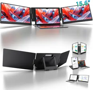 15.6" Laptop Screen Extender, 1080P FHD IPS Portable Monitor, One Cable USB-C Triple Monitor, Dual Travel Screen for 12"-17'' Laptops, 360° Rotation & Kickstand，X90D (Driver Need)