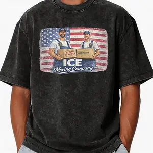 Vintage Washed Funny "ICE Moving Company" Graphic T-Shirt | Unisex Conservative Tee