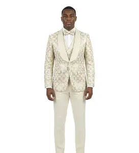 Ivory Sequin Diamond 3-Piece Tuxedo | Groom Statement Wedding