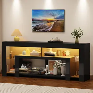 82"/94.5" Modern High Gloss LED TV Stand for 100 Inch TV, Entertainment Center with LED Lights and Storage, TV Console Cabinet for Living Room, Black/White