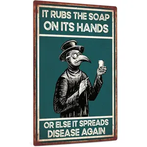 Wash Your Hand Plague Doctor Gothic Decor Wall Decor Guest Wall Decor Art Tin Sign In The Bathroom Bedroom 8 X 12 Inch Dorm Decoration
