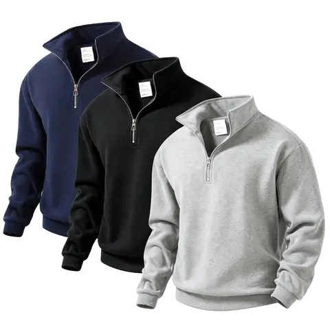 Men's Quarter Zip Stand Collar Loose Fit Fashion Streetwear Pullover - Comfortable All-Seasons Long Sleeve Tops, Gifts for Boyfriend