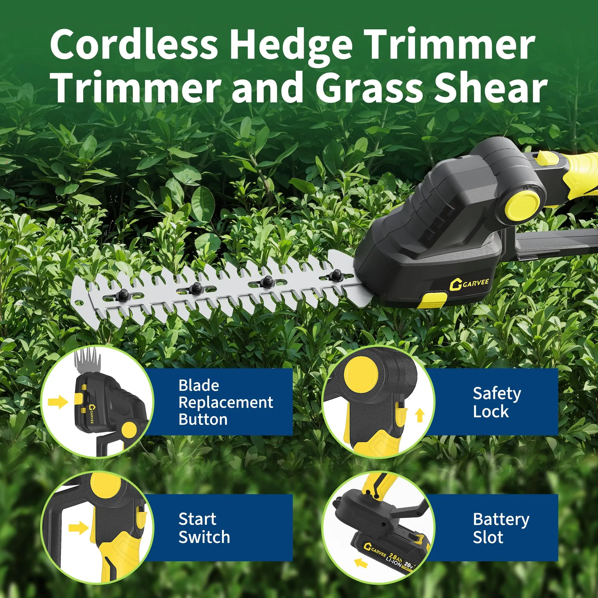 Handheld Wireless 2-in-1 Grass Shear & Hedge Trimmer, Electric Garden Tool with Rechargeable Batteries, Type-C Charging Base, Dual Safety Locks, Ideal for Grass Edging & Lawn Maintenance, Outdoor Garden Accessories