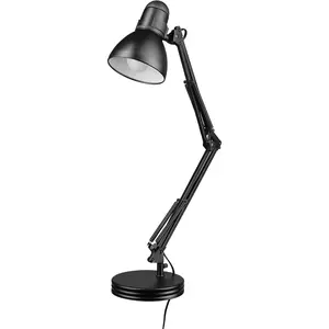 5698601 28" Heavy Base Top Moving Spring Balanced Swing Arm Desk Lamp, Black, On/Off Rotary Switch on Shade, Office Decor, Reading Light, Home Essentials, Room Lighting