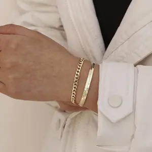 Stainless Steel  gold-plated Double Layer Flat Cuban Bracelet Two-count Hip-hop Trend Couple Bracelet