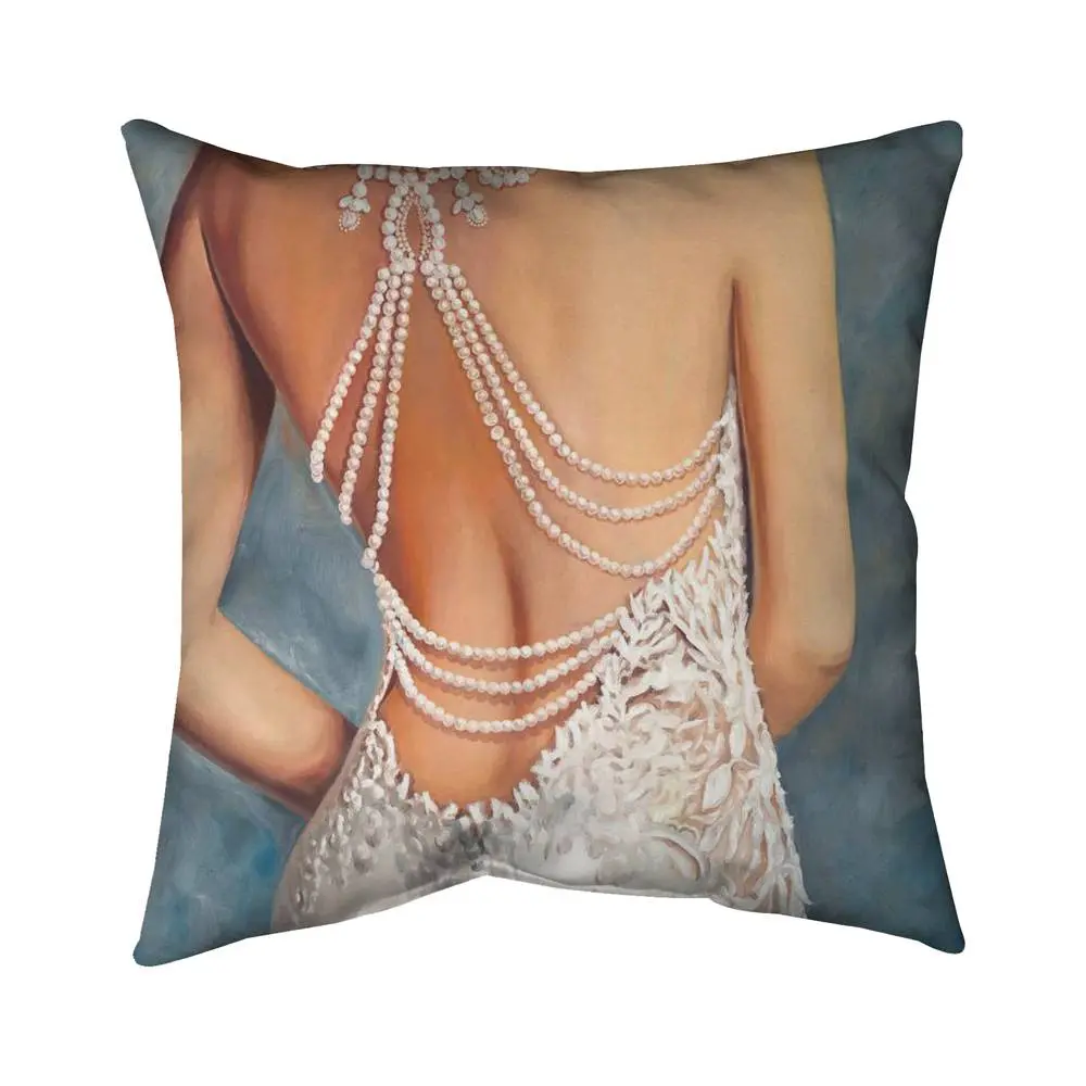 360 Stand Blue Bridal Motif Bedroom Pillow, 16x16 in, UV Protection, Romantic Look Home Decor Accent (Model 5542-1616-FA46), Blue Wedding Dress, Decorated Standard Pillows, Polyester Fill, Decorative, Bedroom Use, Home Décor