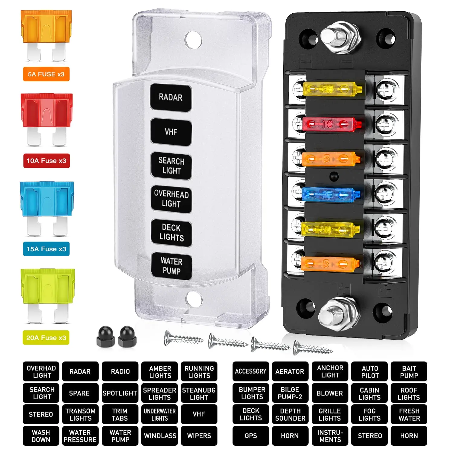 Nilight 6 Way Fuse Block with Negative Bus 12V Blade Fuse Holder ATC/ATO Standard Fuse Box Label Stickers Waterproof Cover Fuse Panel for Automotive Cars Trucks RVs Campers Vans, 2 Years Warranty, Current Cut-Off