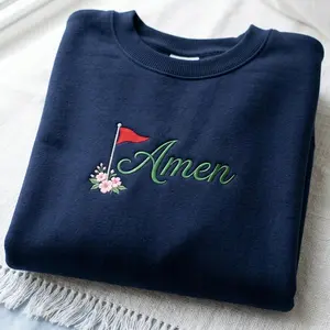 Amen Golf Embroidered Sweatshirt, Golf Lover Shirt, Cute Flag Floral Crewneck, Golf Outfit, Preppy Aesthetic Gift